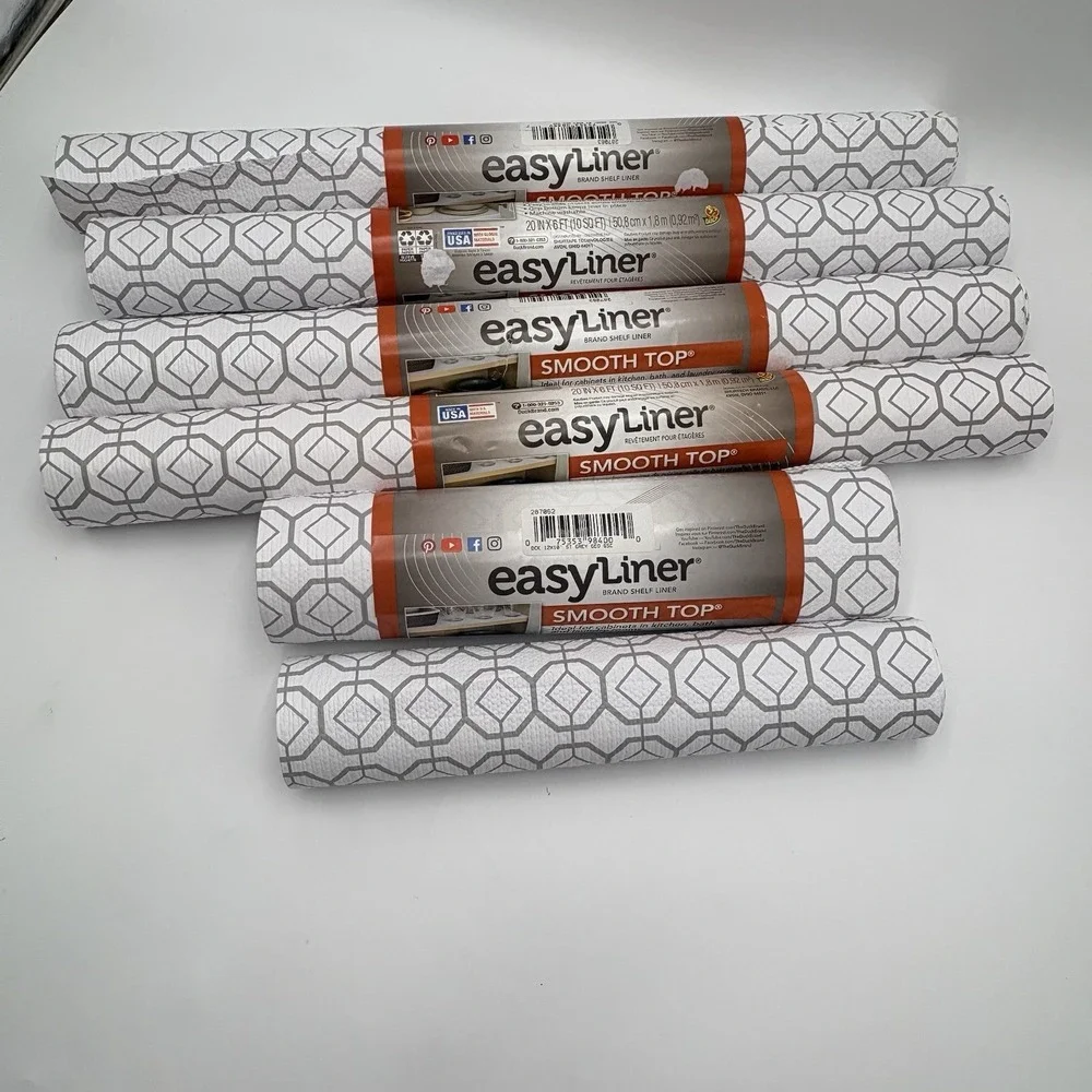 Duck Brand EasyLiner Smooth Top Shelf Liner Gray Geometric 6 Roll Lot
